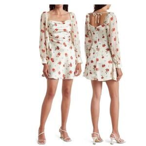 WeWoreWhat Cross Stitch Floral Satin Puff Sleeve Mini Dress NWOT Size 0